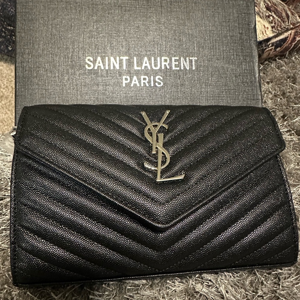 Saint Laurent Black Chevron Clutch